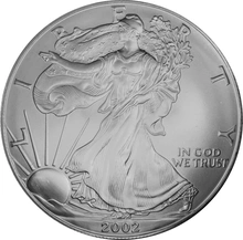 2002 Silver Eagle reverse showing die polish lines in the eagle field area